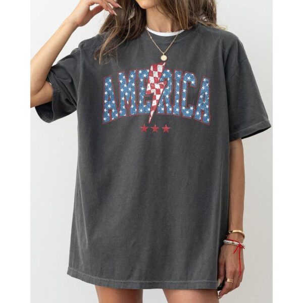 America, Retro, USA Great Again, Lightening Bolt, USA, Patriotic, Comfort Colors Tee, Patriotic, USA Cotton Top - Image 3