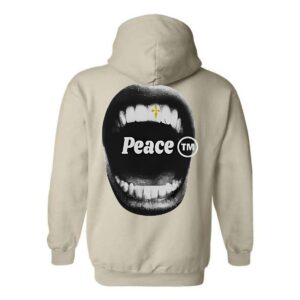 Peace Hoodie, Bold Mouth Design, Peace TM Symbol, Making a Statement, Ideal for Casual Wear, Menswear Unisex, Street Life Style