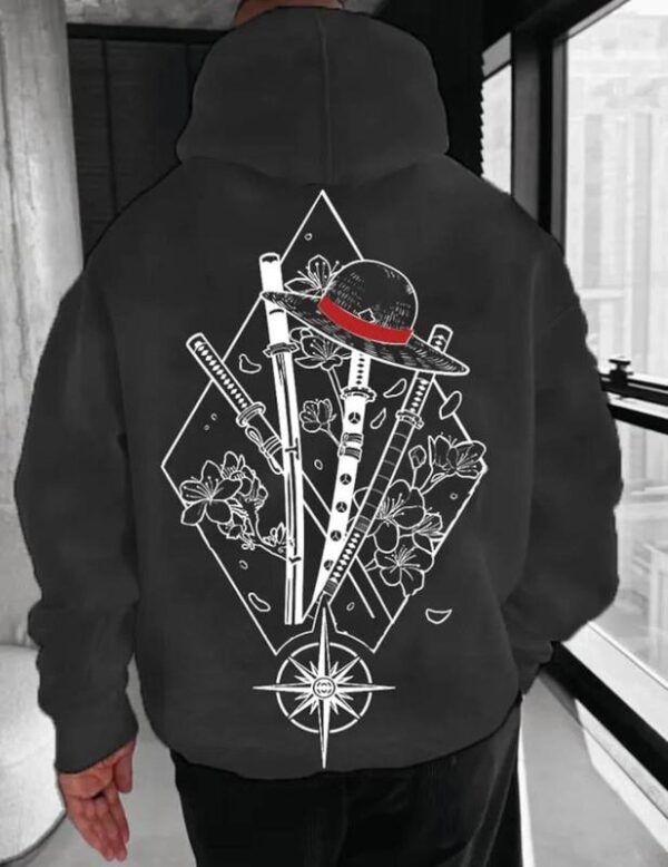 1Pie.ce Sword Hoodie, Minimalist Manga-Inspired Sweatshirt, Iconic Straw Hat Design, Perfect for Anime Enthusiasts, Unisex hoodie Menswear Tops - Image 2