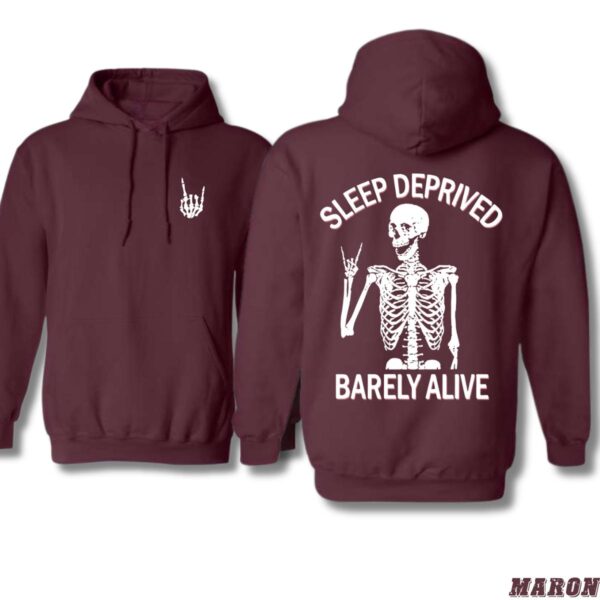Sleep Deprived Barely Alive Skeleton Design, Casual Wear Hoodie, Humorous and Edgy Style , Hoodie Design - Image 3