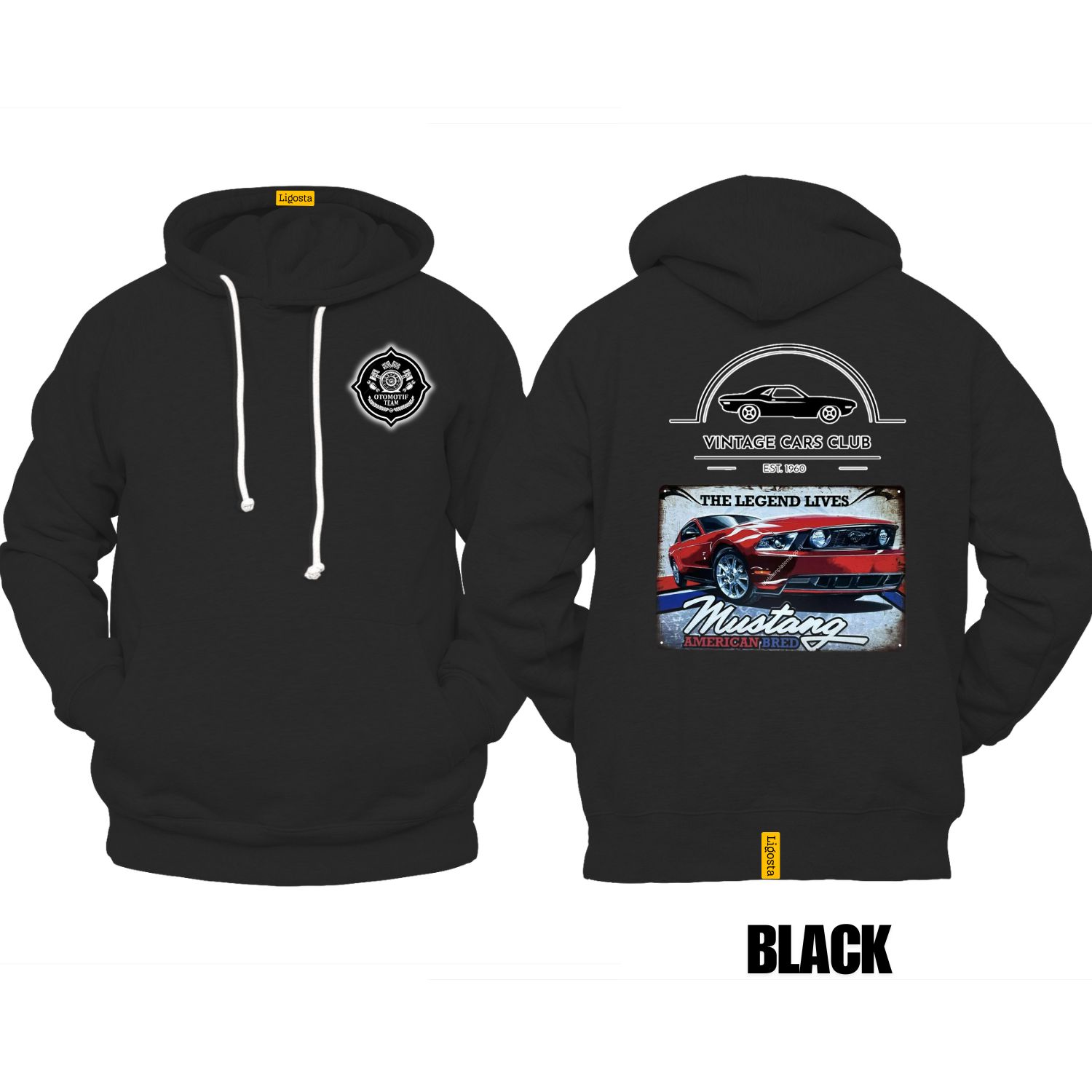 Ligosta Vintage, Cars Club Collection Hoodie, Unisex Hoodie Featuring Mustang American Bred Graphic, Perfect For Muscle Car Enthusiasts 12