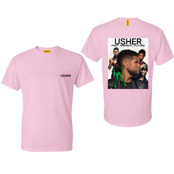 Usher Past Present Future Dual-Sided Shirt, Usher Tour 2024, Usher Legacy Shirt, Dual Sided Design, Usher Past Present Future Collage Gray Tee, Stylish Usher Tribute Shirt - Image 5