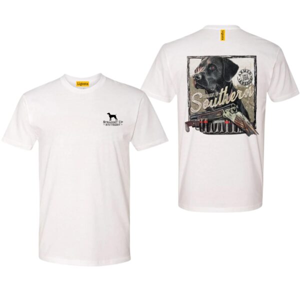 Straight Up Southern Shirt, Hunting Dog and Shotgun Design, Perfect for Outdoor Enthusiasts and Dog Lovers, Comfortable and Durable Camo Country Shirts, Ideal for Men and Women, High-Quality Material.