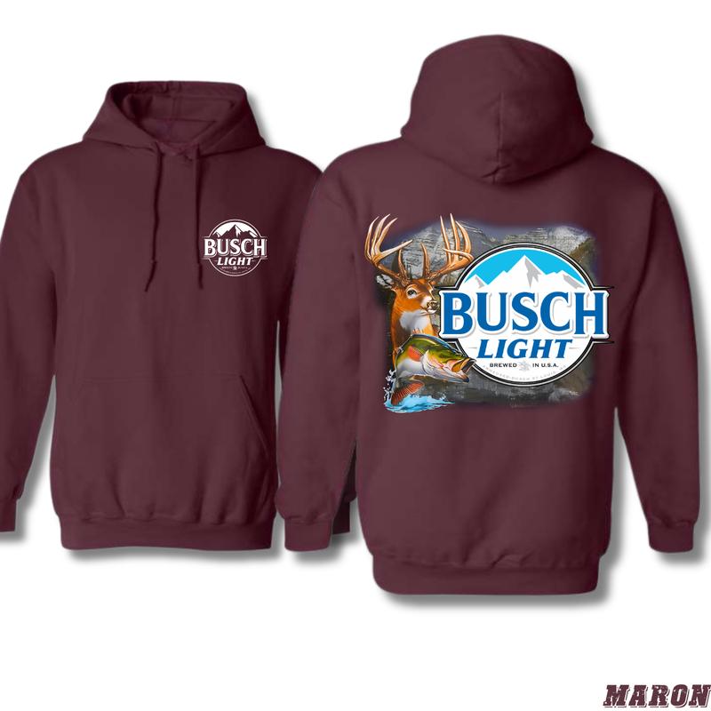 Busch Light Hoodie – Classic Outdoor Sports Design Featuring Deer and Fish Graphics, Unisex Hoodie for Everyday Comfort Menswear