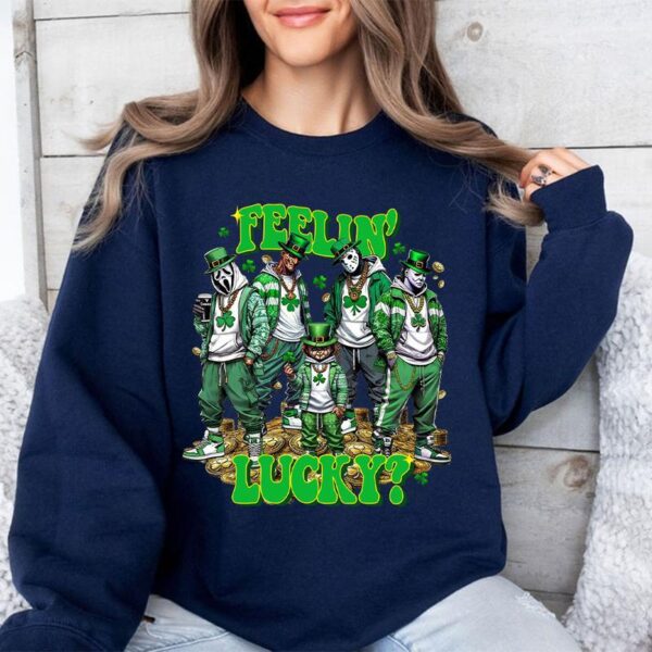 St. Patrick Day Horror Crew Shirt, Feelin Lucky Horror Shirt, Trending Graphic Tee - Image 7