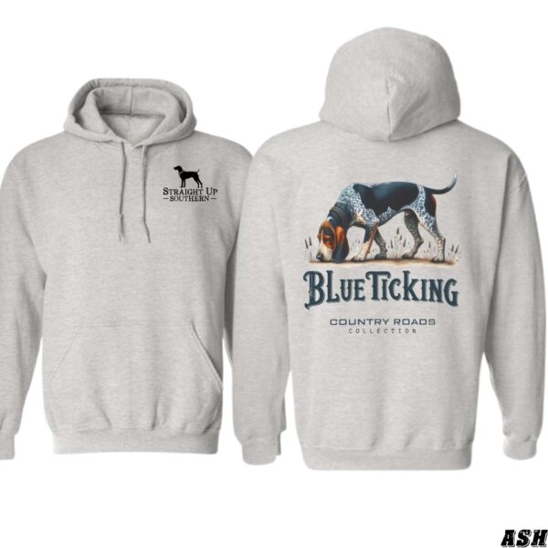 Blue Ticking Hoodie, Country Roads Collection Hunting Dog Design, country boy clothing, Perfect for Outdoor Enthusiasts, Ideal for Casual Wear, Comfortable and Stylish, Hoodie For Men, Hoodie For Women Casual Sweater, Street Life Style - Image 2