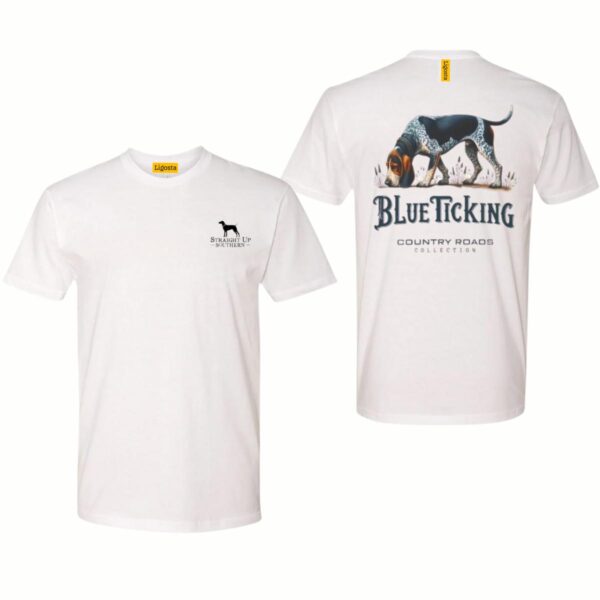 Blue Ticking TShirt, Country Roads Collection Hunting Dog Design, country boy clothing, Perfect for Outdoor Enthusiasts, Ideal for Casual Wear, Comfortable and Stylish, Street Life Style