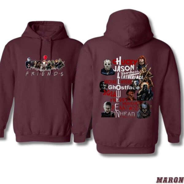 Horror Friends Hoodie, Iconic Horror Movie Characters Collage Featuring Chucky, Jason, Michael Myers, and More, Perfect for Halloween and Horror Fans, Cozy Hoodie for Movie Nights , Winter Fashion - Image 3