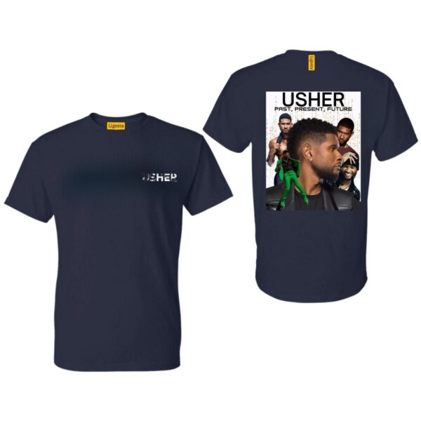 Usher Past Present Future Dual-Sided Shirt, Usher Tour 2024, Usher Legacy Shirt, Dual Sided Design, Usher Past Present Future Collage Gray Tee, Stylish Usher Tribute Shirt - Image 3