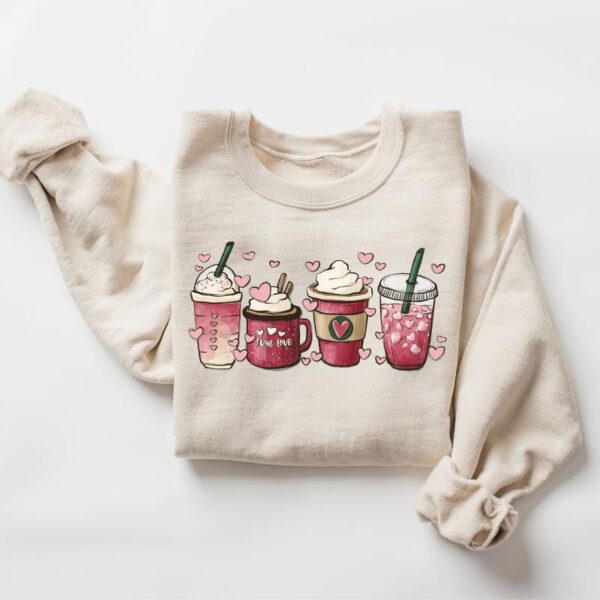 Valentines Day Sweatshirt for Women, Coffee Sweater, Loose Fit - Fabric - Image 4