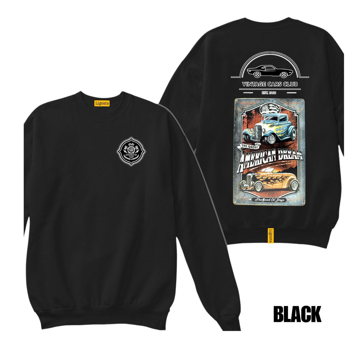 Ligosta Vintage, Cars Club Sweatshirt, Unisex Sweatshirt Featuring American Dream Hot Rod Graphic, Perfect For Classic Car Fans 20