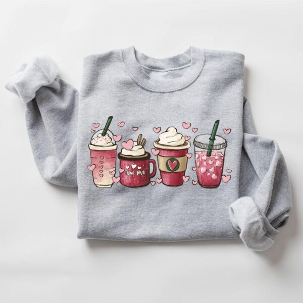 Valentines Day Sweatshirt for Women, Coffee Sweater, Loose Fit - Fabric - Image 3