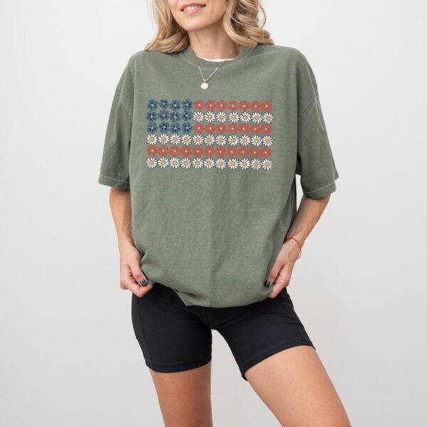 American Flag, Flowers, Red_White Blue, Floral, Patriotic, Independence Day, 1776, USA, Tshirt, Women's, Comfort Colors Tee Cotton Top - Image 7