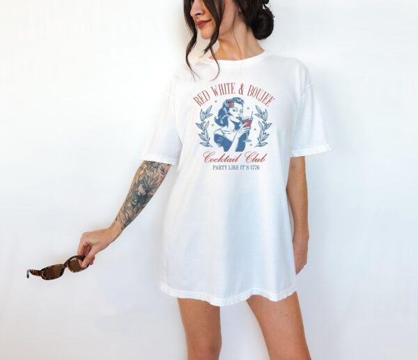 Red, White and Boujee Comfort Colors Shirt, Cocktails Shirt, America Patriotic Shirt, Independence Day, Bow Design - Image 2
