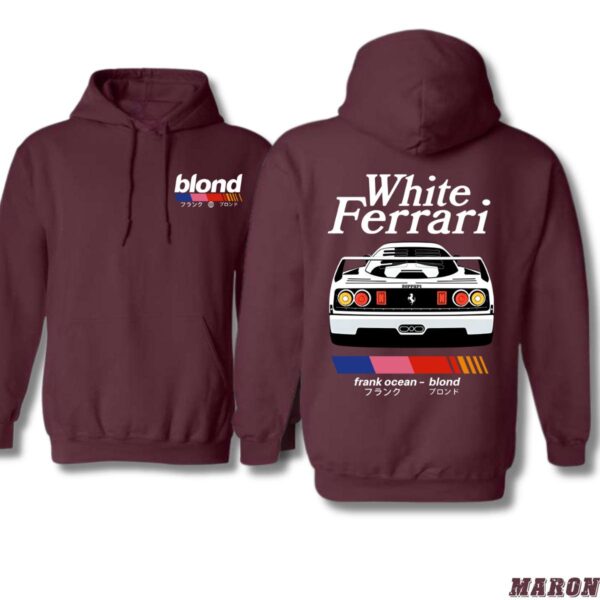 Frank Ocean Blond White Ferrari Black Unisex Hoodie, For Music and Car Enthusiasts , Street Life Style, Menswear Sweaters, Street Life Style - Image 4