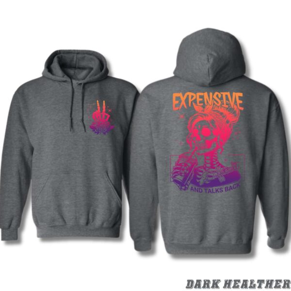 Expensive and Talks Back Skull Design, Casual Wear Hoodie, Bold and Playful Style , Hoodie Style, Street Life Style - Image 2