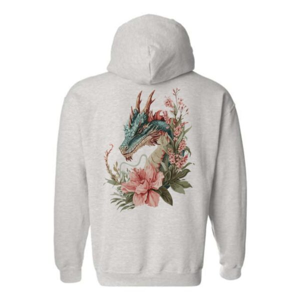 Dragon and Floral Hoodie, Intricate Dragon with Floral Design, Perfect for Fantasy Lovers, Ideal for Casual Wear, Comfortable and Stylish, Hoodie For Men, Hoodie For Women , Hoodie Design - Image 2