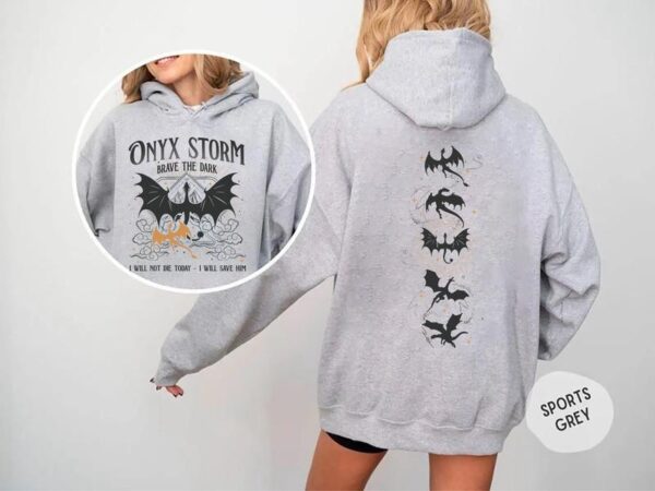 Onyx Storm Sweatshirt, Dragon Rider Shirt, Fourth Wing Hoodie, Basgiath War College Sweatshirt, Fantasy Readers Shirt, Brave The Dark Sweatshirt - Image 6