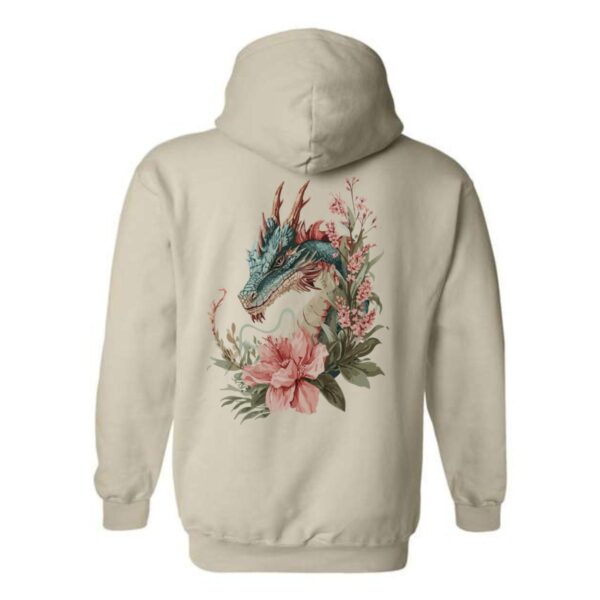 Dragon and Floral Hoodie, Intricate Dragon with Floral Design, Perfect for Fantasy Lovers, Ideal for Casual Wear, Comfortable and Stylish, Hoodie For Men, Hoodie For Women , Hoodie Design - Image 3