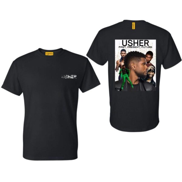 Usher Past Present Future Dual-Sided Shirt, Usher Tour 2024, Usher Legacy Shirt, Dual Sided Design, Usher Past Present Future Collage Gray Tee, Stylish Usher Tribute Shirt - Image 2