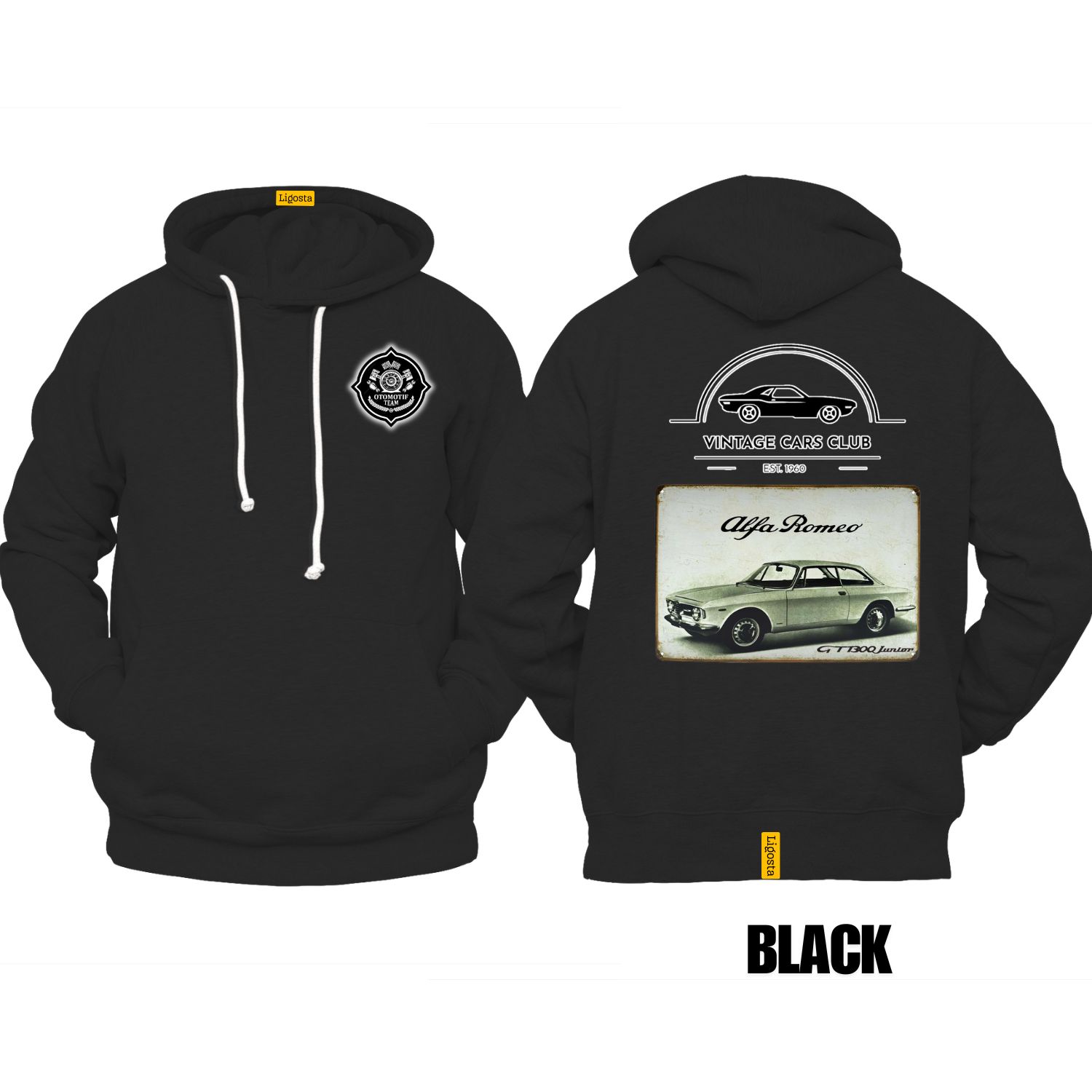 Ligosta Vintage, Cars Club Hoodie, Unisex Hoodie Featuring Alfa Romeo GT 1300 Graphic, Perfect For Classic Car Lovers 15