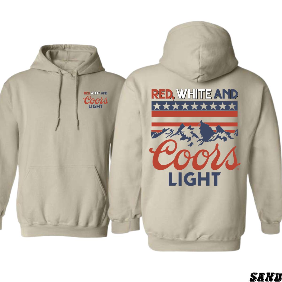 Coors Light Red, White, and Blue Design, Casual Wear Hoodie, Patriotic and Bold Style, Street Life Style, Menswear Sweaters, Street Life Style