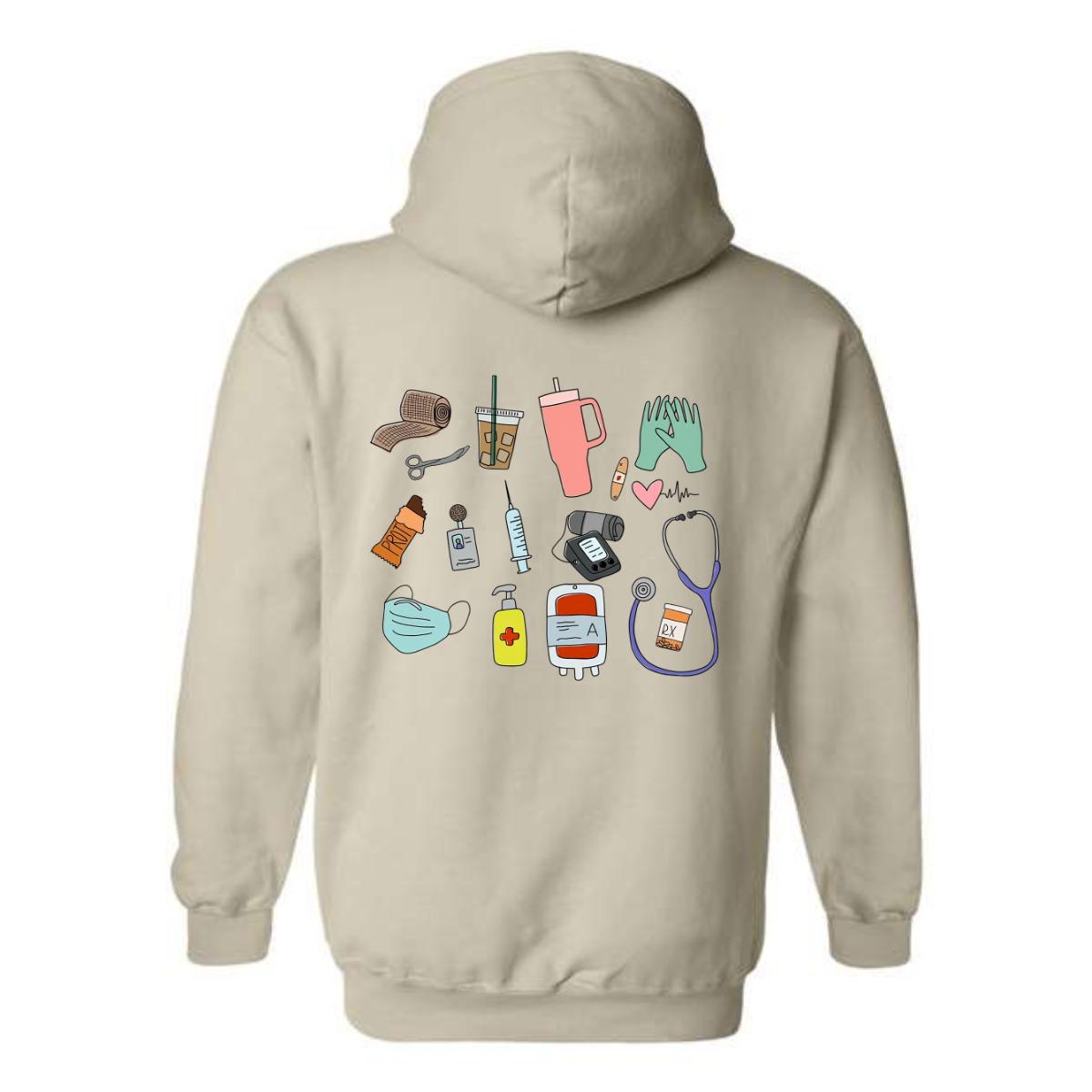 Medical Essentials Hoodie, Fun and Colorful Healthcare Design, Medical Professionals and Enthusiasts, Menswear Unisex, Street Life Style