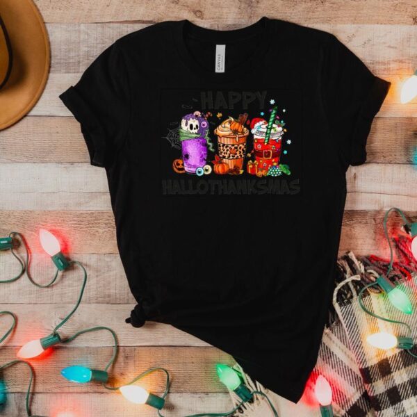 Happy Hallothanksmas Shirt , Christmas Shirt, Thanksgiving Shirt, Christmas Shirt, Coffee Pumpkin Spice Iced, Snowmen Shirt, Summer Clothes Women, T Shirts for Women - Image 5