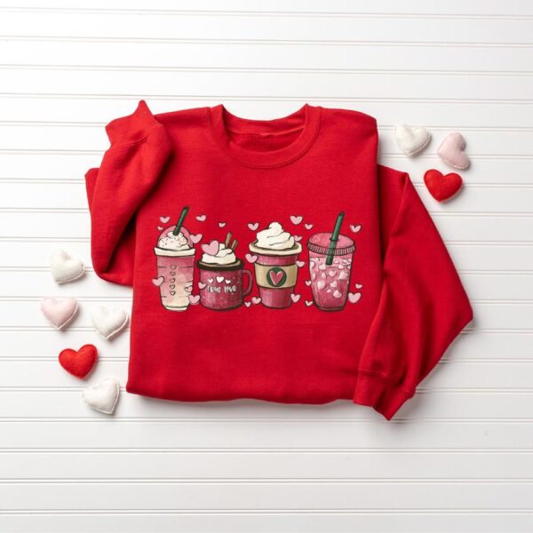 Valentines Day Sweatshirt for Women, Coffee Sweater, Loose Fit - Fabric - Image 2