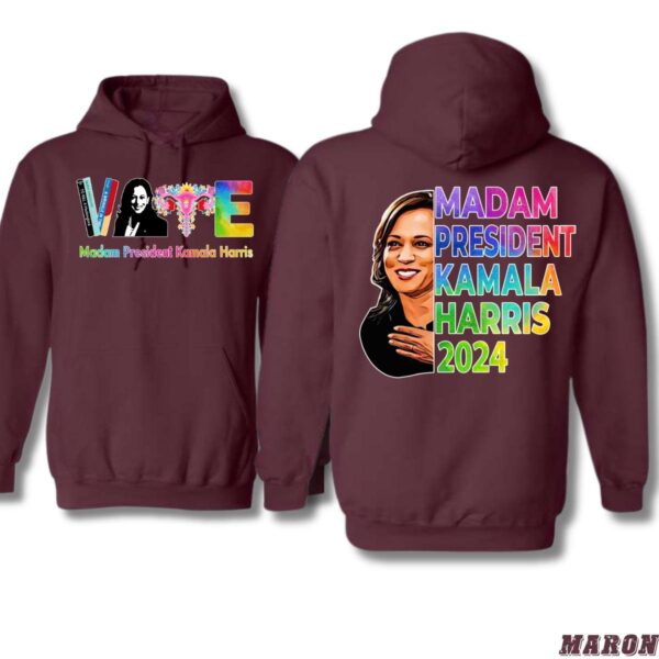 Madam President Kamala Harris Hoodie, Vibrant Vote and Campaign Design for 2024, Perfect for Supporters, Menswear Unisex, Street Life Style - Image 6