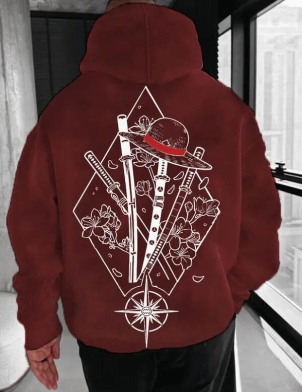 1Pie.ce Sword Hoodie, Minimalist Manga-Inspired Sweatshirt, Iconic Straw Hat Design, Perfect for Anime Enthusiasts, Unisex hoodie Menswear Tops - Image 3