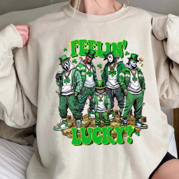 St. Patrick Day Horror Crew Shirt, Feelin Lucky Horror Shirt, Trending Graphic Tee - Image 2
