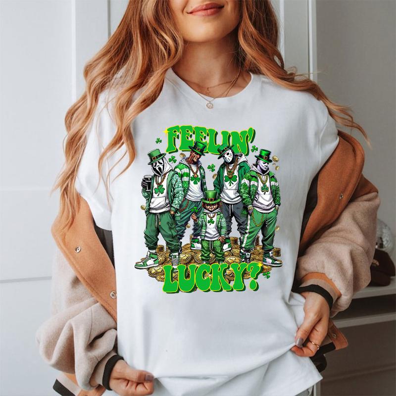 St. Patrick Day Horror Crew Shirt, Feelin Lucky Horror Shirt, Trending Graphic Tee