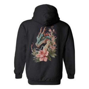 Dragon and Floral Hoodie, Intricate Dragon with Floral Design, Perfect for Fantasy Lovers, Ideal for Casual Wear, Comfortable and Stylish, Hoodie For Men, Hoodie For Women , Hoodie Design