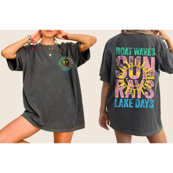 Boat Waves, Sun Rays, Retro Summer Sublimation Designs, Lake Days, Lake Hair Design, Comfort Colors Tee Cotton Top - Image 3