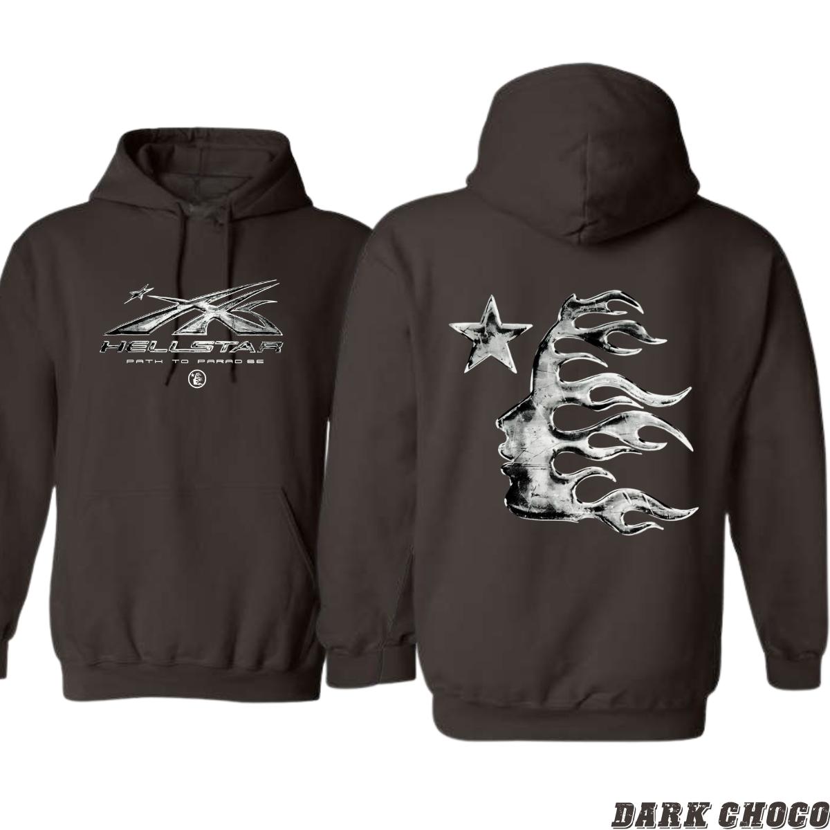 Hellstar Path to Paradise Hoodie, Bold Graphic Design Featuring Star and Flame Elements,  Menswear Sweaters Sweatshirt Tops, Street Life Style