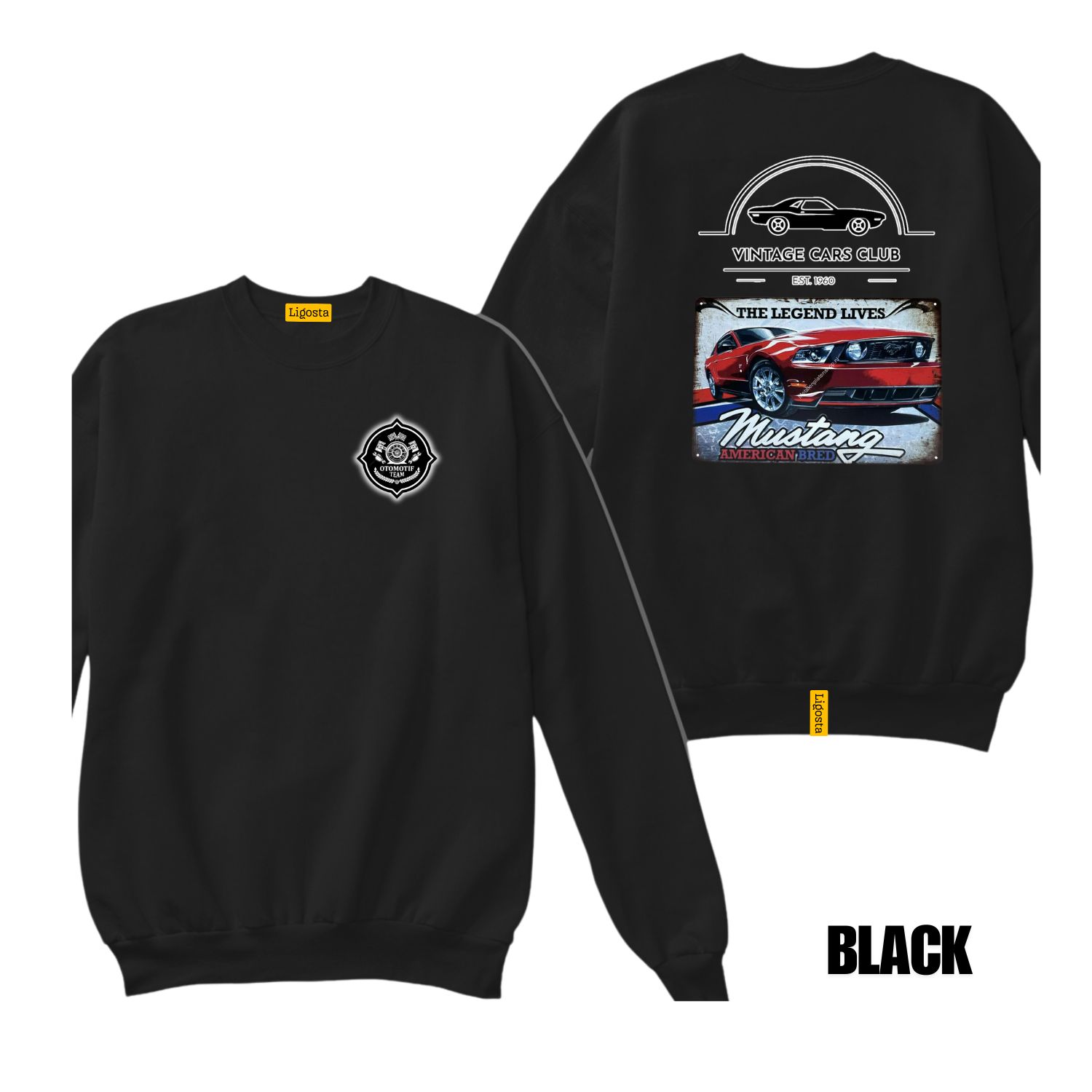 Ligosta Vintage, Cars Club Collection Sweatshirt, Unisex Sweatshirt Featuring Mustang The Legend Lives Graphic, Perfect For American Muscle Car Fans 12