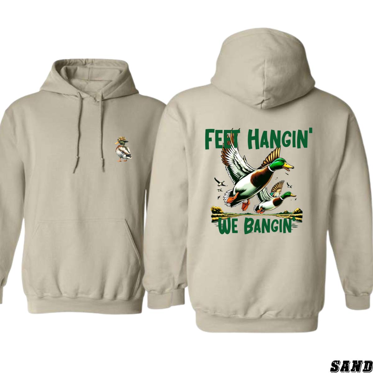 Feet Hangin’ We Bangin’ Hoodie, Bold Mallard Ducks Illustration, Outdoor Enthusiasts and Duck Hunters, Cozy and Stylish, Street Life Style