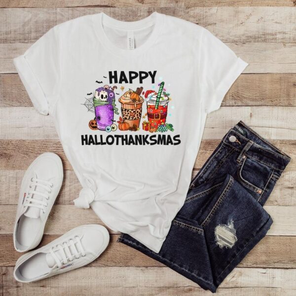 Happy Hallothanksmas Shirt , Christmas Shirt, Thanksgiving Shirt, Christmas Shirt, Coffee Pumpkin Spice Iced, Snowmen Shirt, Summer Clothes Women, T Shirts for Women - Image 4