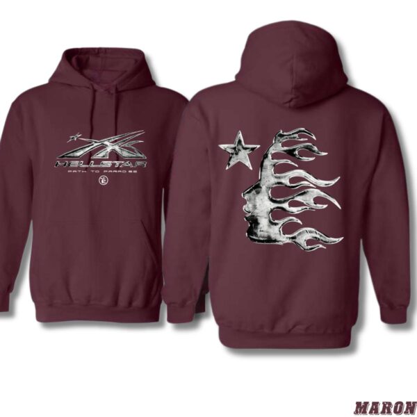 Hellstar Path to Paradise Hoodie, Bold Graphic Design Featuring Star and Flame Elements,  Menswear Sweaters Sweatshirt Tops, Street Life Style - Image 4