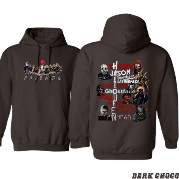 Horror Friends Hoodie, Iconic Horror Movie Characters Collage Featuring Chucky, Jason, Michael Myers, and More, Perfect for Halloween and Horror Fans, Cozy Hoodie for Movie Nights , Winter Fashion