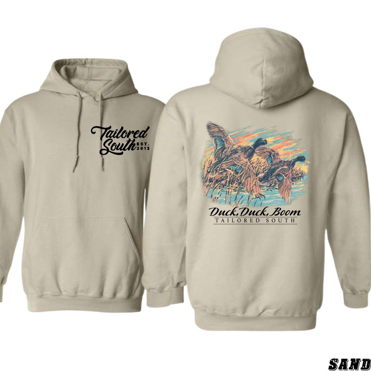 Duck Duck Boom Hoodie, Vibrant Waterfowl Design, Perfect for Hunting Enthusiasts, Street Life Style