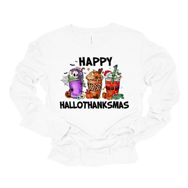 Happy Hallothanksmas Shirt , Christmas Shirt, Thanksgiving Shirt, Christmas Shirt, Coffee Pumpkin Spice Iced, Snowmen Shirt, Summer Clothes Women, T Shirts for Women - Image 2