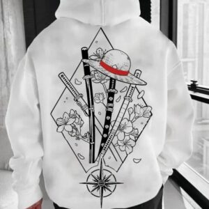 1Pie.ce Sword Hoodie, Minimalist Manga-Inspired Sweatshirt, Iconic Straw Hat Design, Perfect for Anime Enthusiasts, Unisex hoodie Menswear Tops