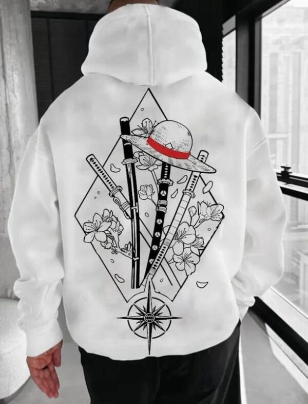 1Pie.ce Sword Hoodie, Minimalist Manga-Inspired Sweatshirt, Iconic Straw Hat Design, Perfect for Anime Enthusiasts, Unisex hoodie Menswear Tops