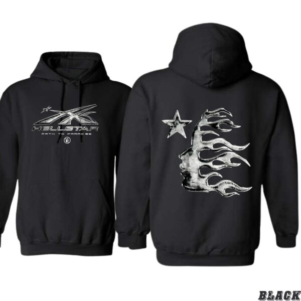 Hellstar Path to Paradise Hoodie, Bold Graphic Design Featuring Star and Flame Elements,  Menswear Sweaters Sweatshirt Tops, Street Life Style - Image 2