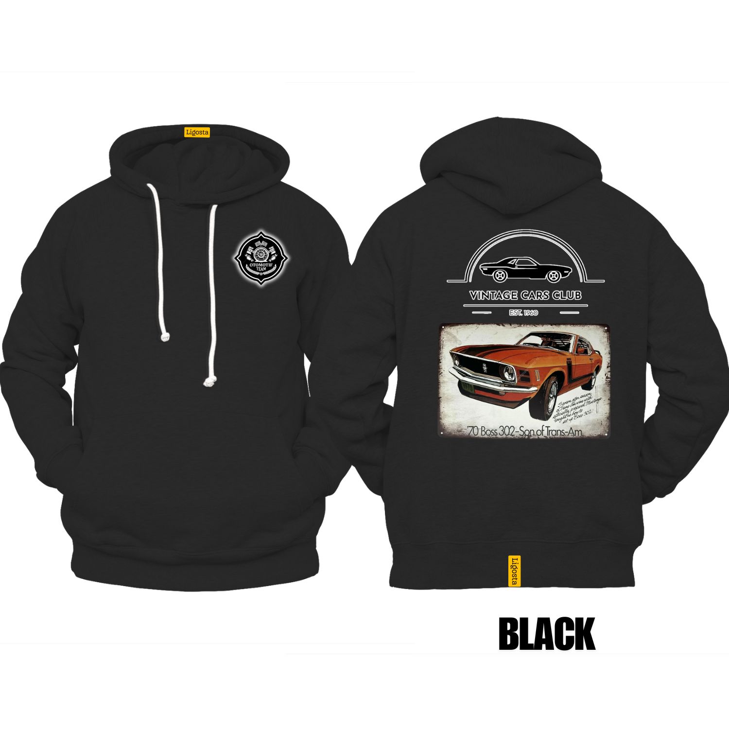 Ligosta Vintage, Cars Club Collection Hoodie, Unisex Hoodie Featuring 70 Boss 302 Trans-Am Graphic, Perfect For Classic Muscle Car Fans 11