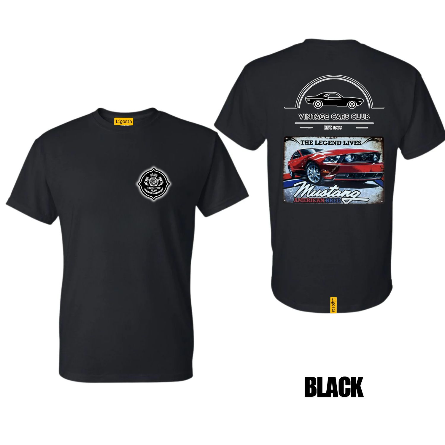 Ligosta Vintage, Cars Club Collection T-Shirt, Unisex T-Shirt Featuring Mustang The Legend Lives Graphic, American Muscle Car Fans 12
