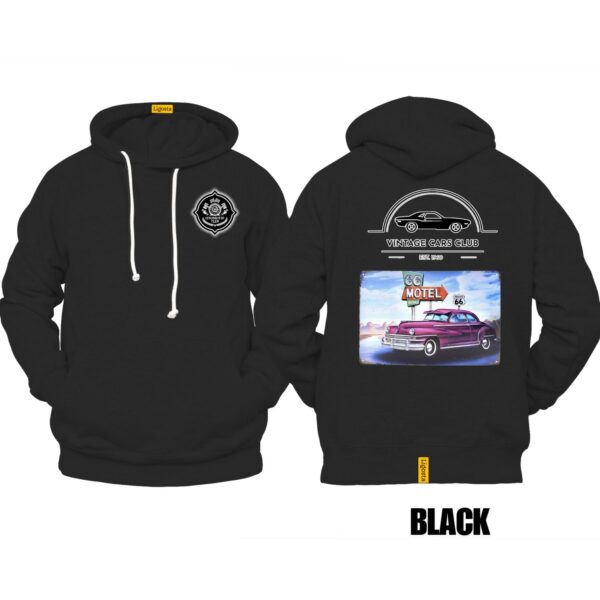Ligosta Vintage, Cars Club Hoodie, Unisex Hoodie Featuring Route 66 Motel Graphic, Perfect For Retro Car Lovers 16