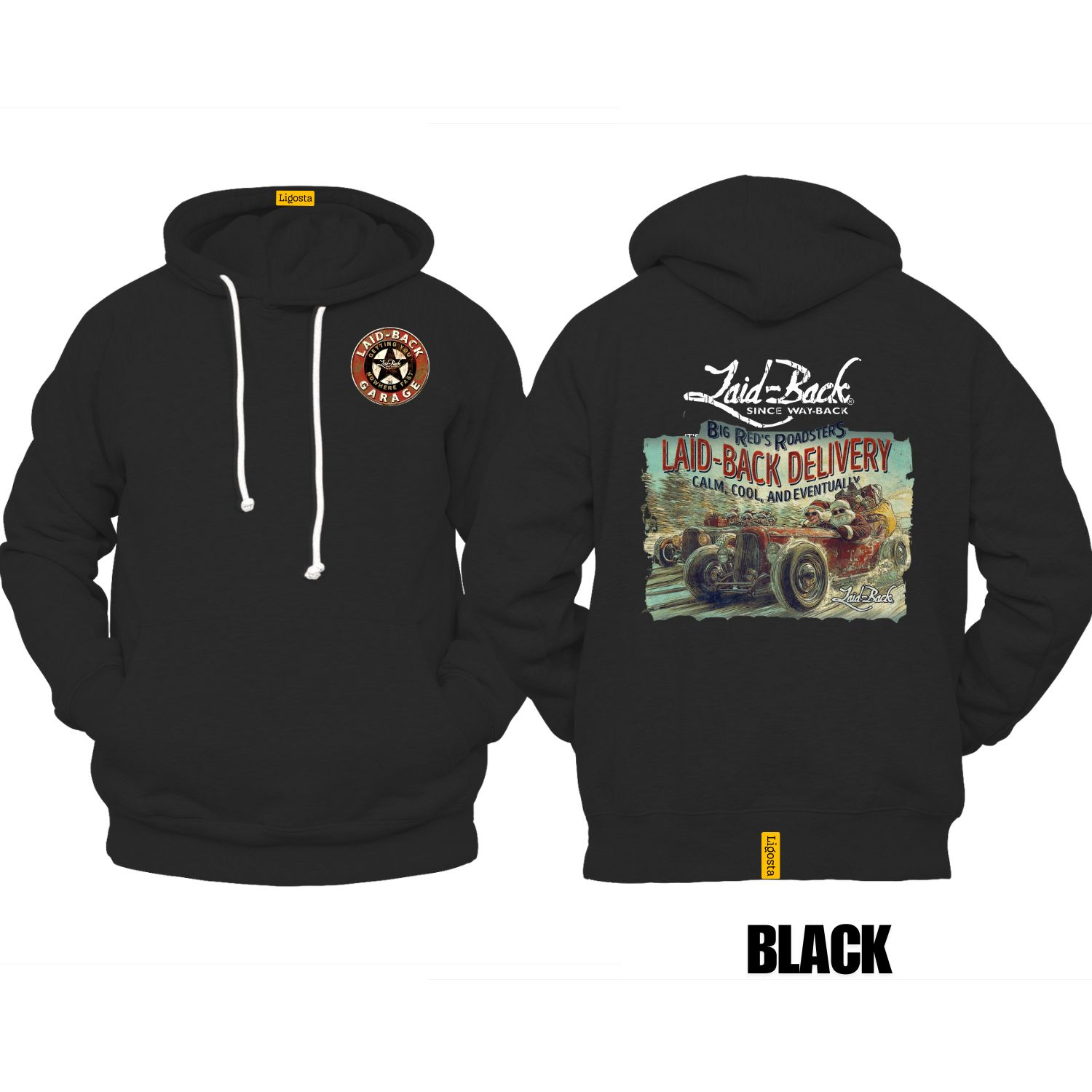 Ligosta Garage, Laid-Back Delivery Collection Hoodie, Unisex Hoodie Featuring Vintage Hot Rod Graphics, Perfect For Car Enthusiasts 001